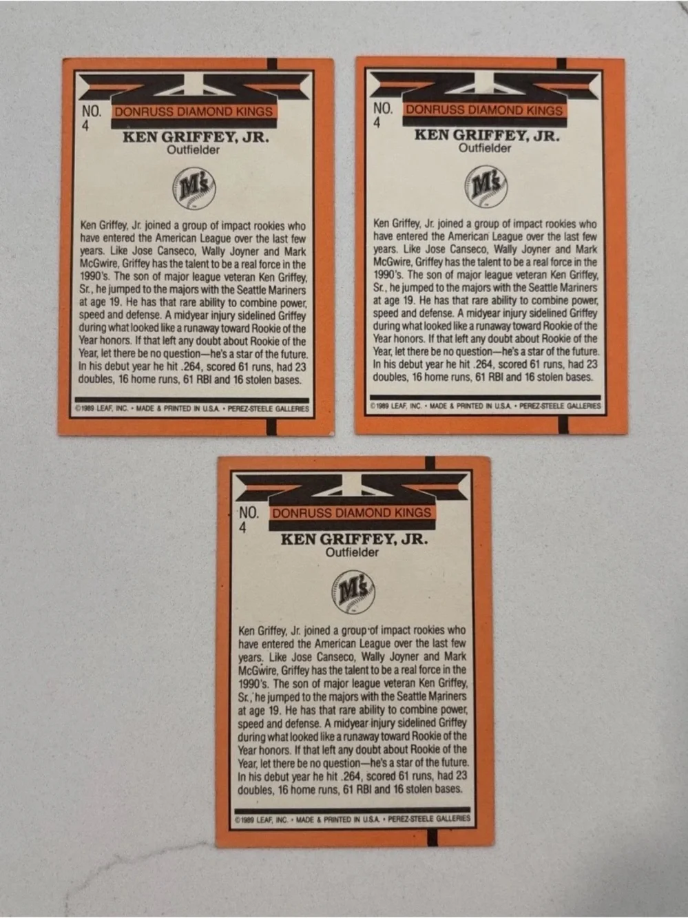 3 Ken Griffey Jr. Diamond Kings!!!!   Baseball Card - Red/Blue